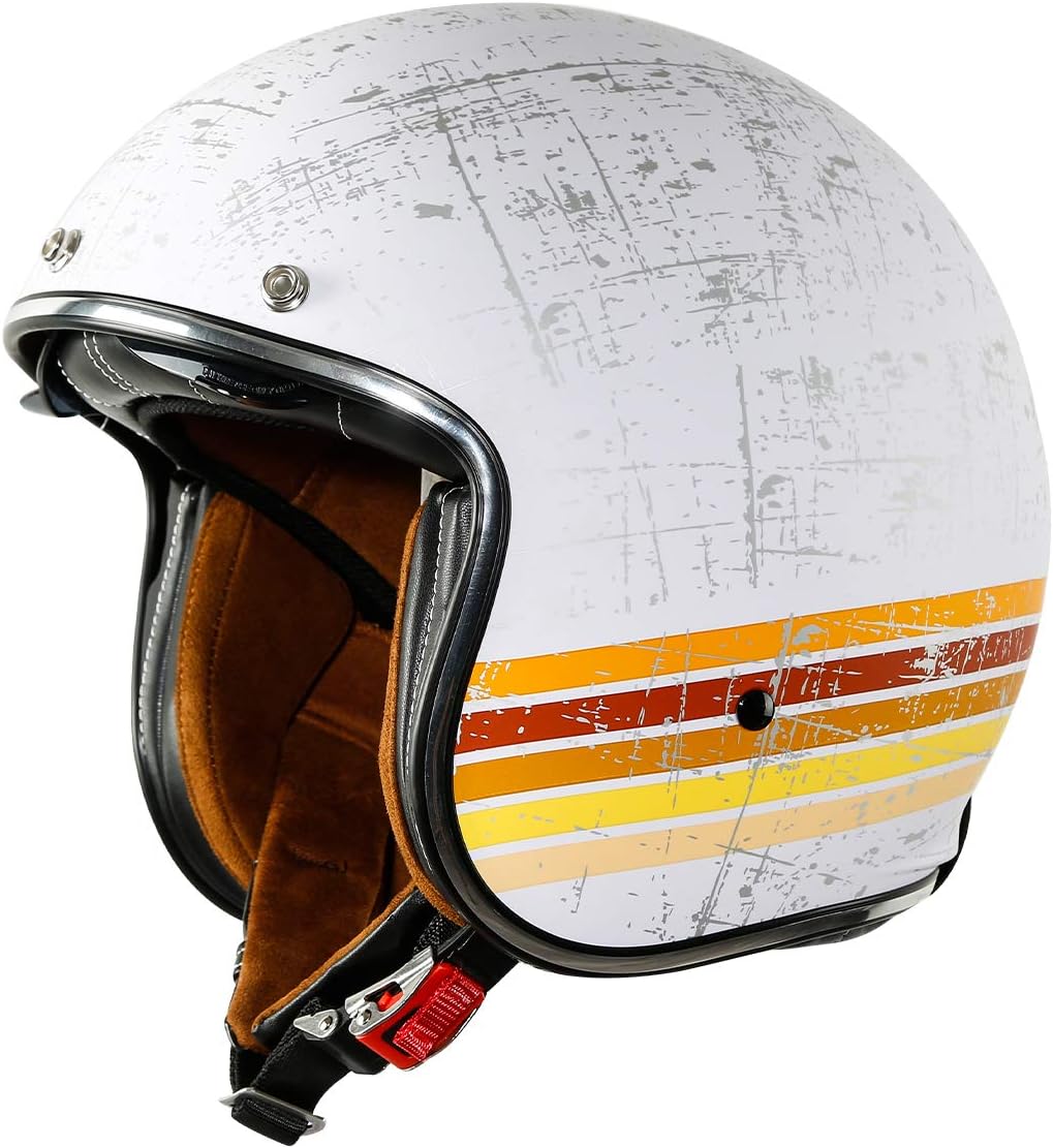 XFMT DOT Retro Style Motorcycle Open Face 3/4 Helmet with Sun Visor for Chopper Scooter Cruiser