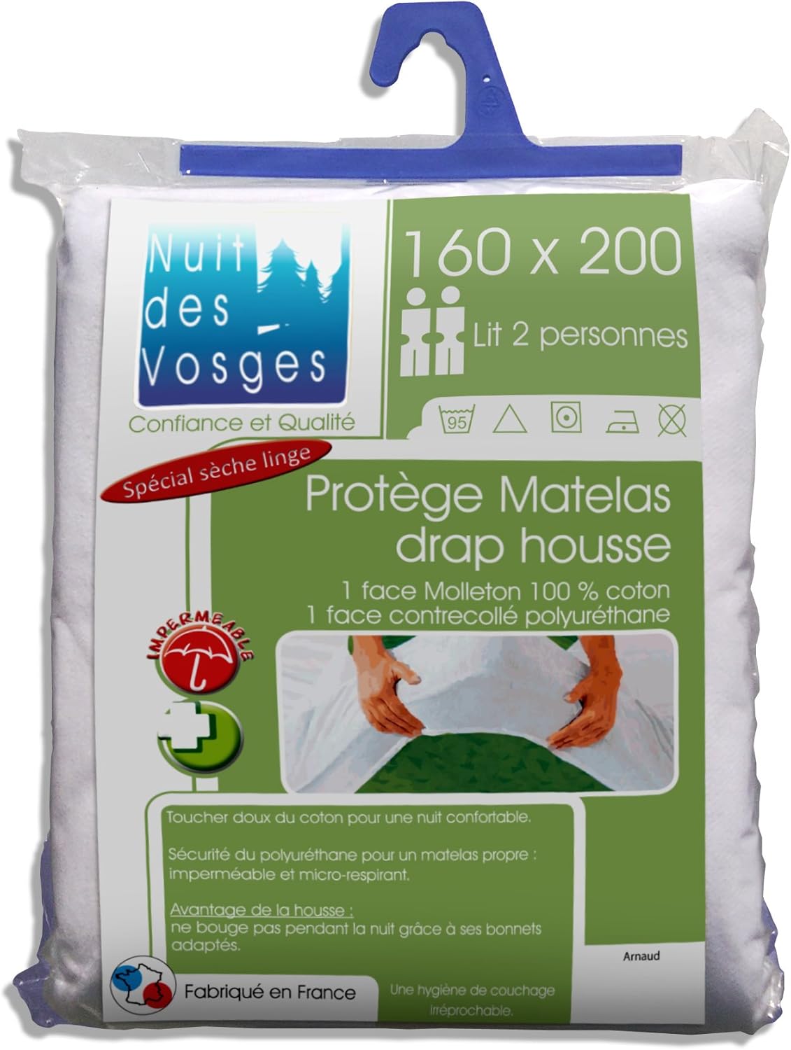 2035681 Arnaud Mattress Protector Waterproof Cotton White 190 x 120 cm