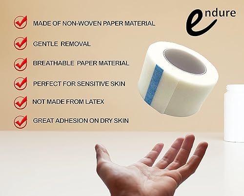 Miniatura 6 de Endure Entape - Cinta de papel médico hipoalergénica de microporos, sin látex, cinta adhesiva de papel transpirable (1.0in de ancho x 10 yardas de