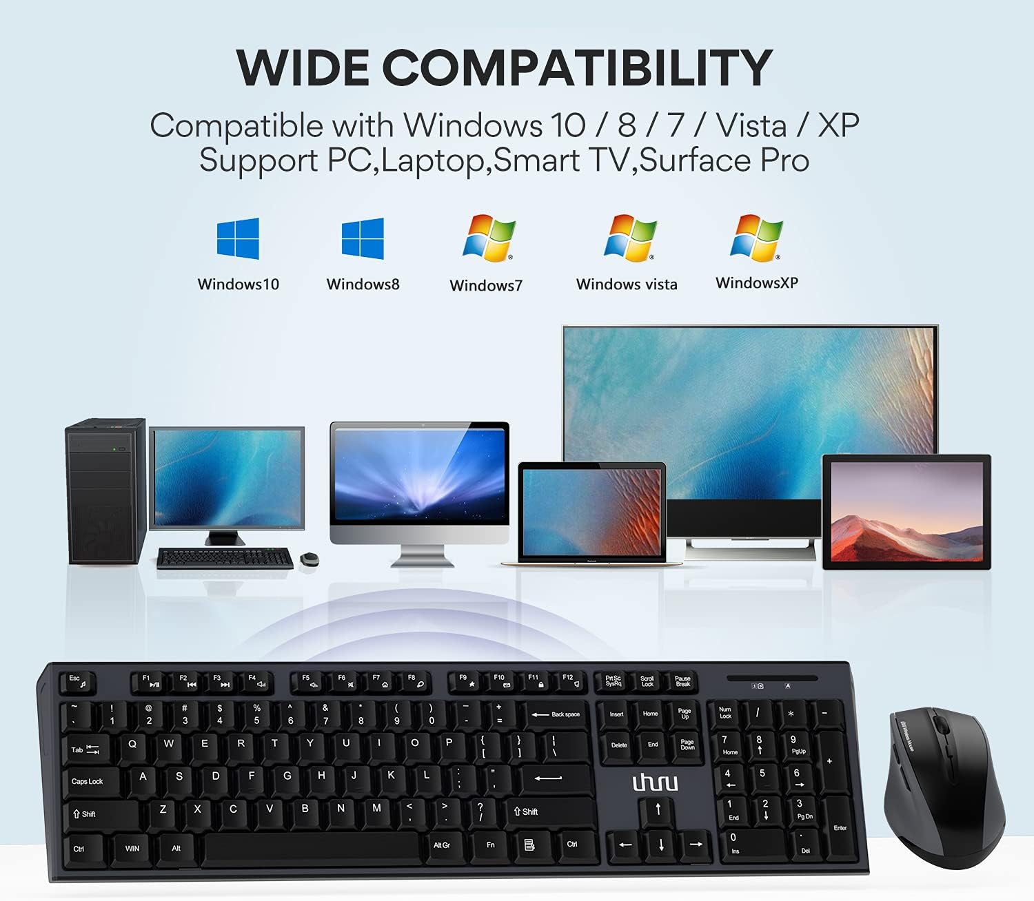 Blасk Frіdау - 80% оƒƒ Wireless Keyboard and Mouse, UHURU Full-Size Wireless Mouse and Keyboard Combo with Mouse Pad, 2.4GHz USB Wireless Keyboard for Laptop, Computer, PC, Tablet, Desktop, Mac, Windows XP/7/8/10