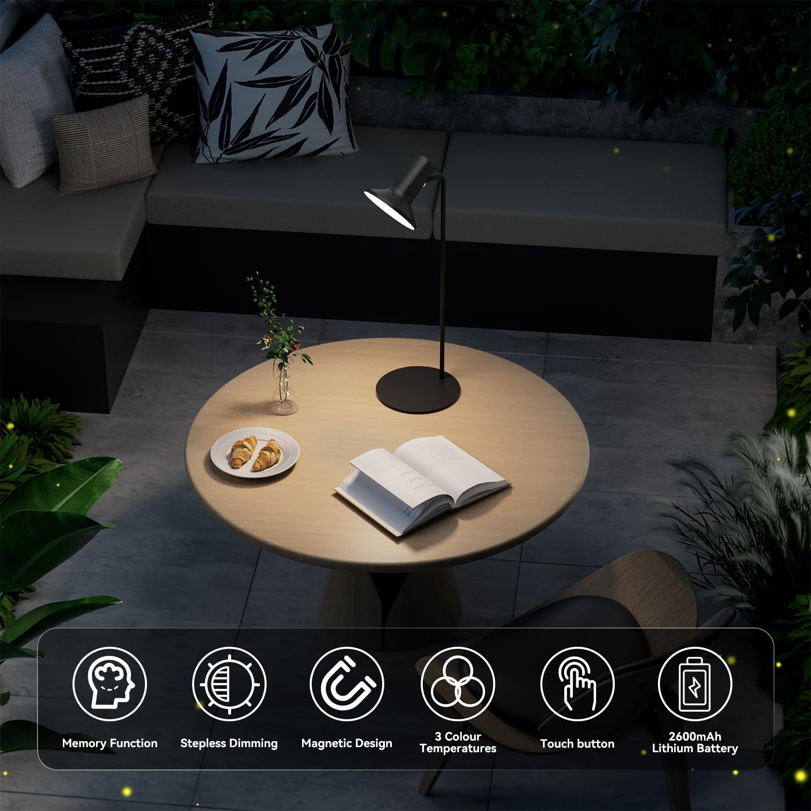 HAILOLY Lampada da Tavolo Senza fili, Lampada da Tavolo Ricaricabile, in Metallo, Lampada da Tavolo Dimmerabile a 3 Temperature di Colore, per il Comodino Della Camera da Letto Dell'ufficio