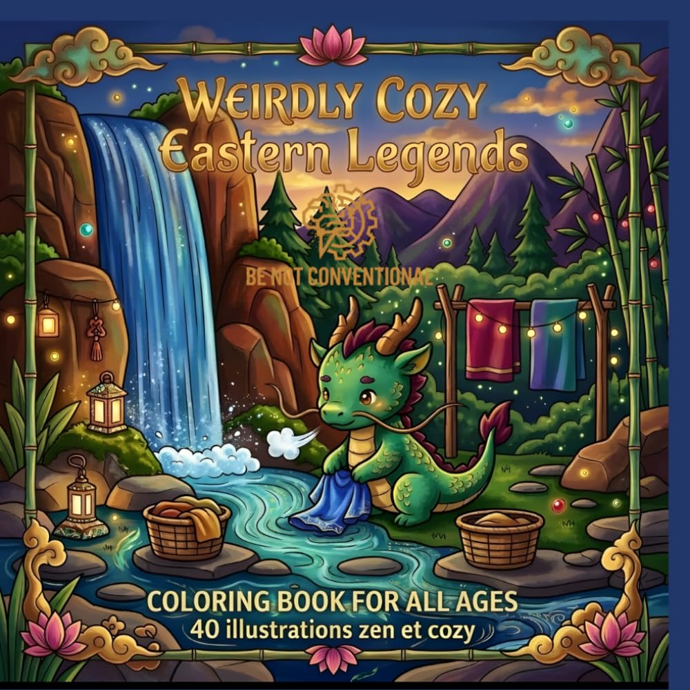 Eastern Legend: Weirdly Cozy : 40 Illustrations Zénitude Absolue - Livre de Coloriage Adulte, Folklore Asiatique, Yokaïs, Dragons et Créatures Mignonnes