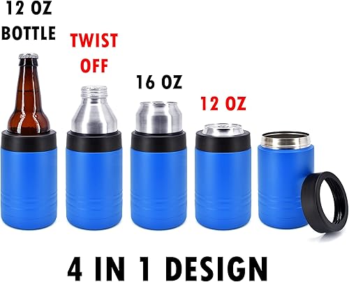 Miniatura 3 de El enfriador de latas o botellas de acero inoxidable 4 en 1 de doble pared de 12 onzas mantiene la bebida fría durante horas, también se adapta a