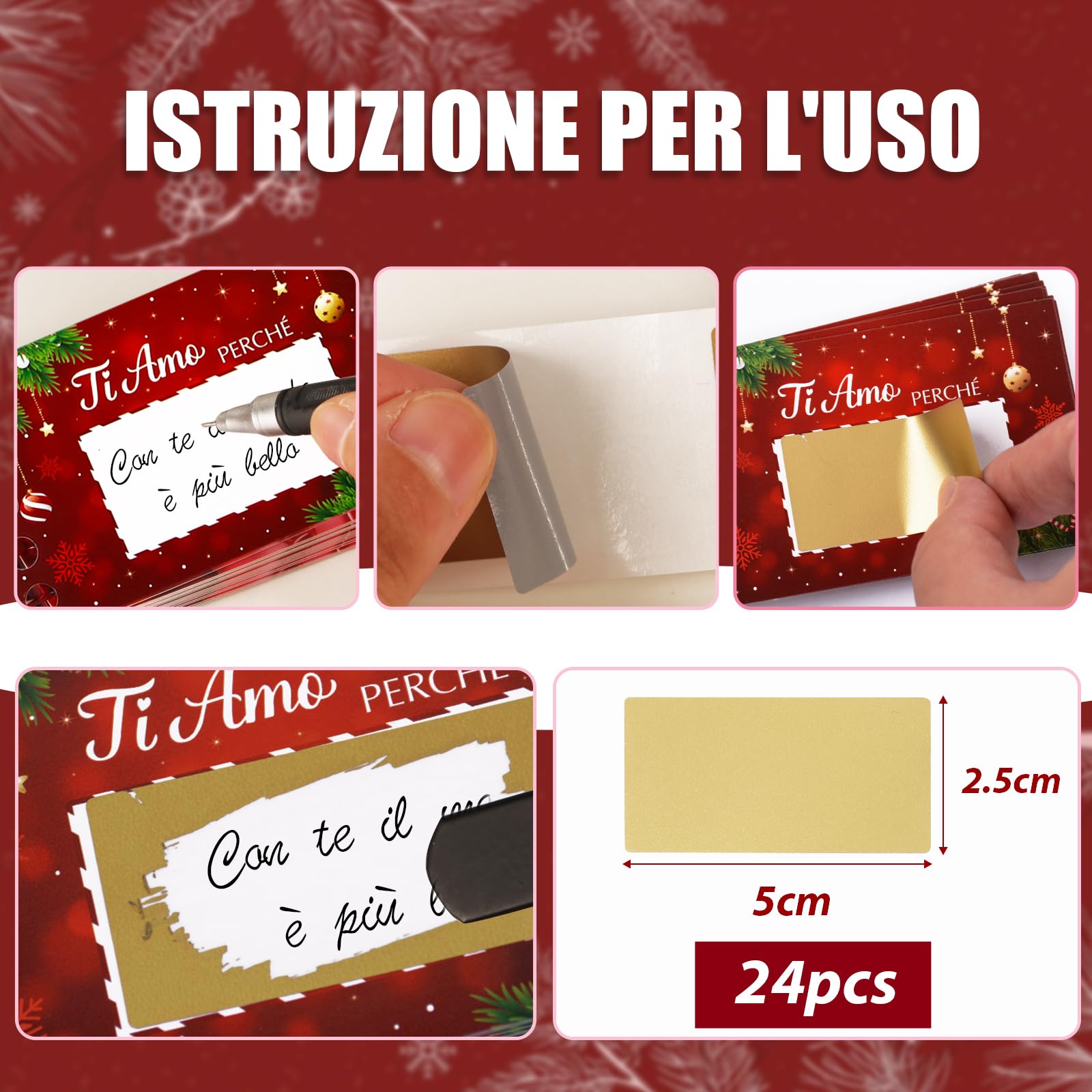 Bigliettini Calendario Avvento Natale D’Amore Scritta Ti Amo Perché Regalo Anniversario per Lui Gratta E Vinci Buon Natale Personalizzato Fidanzati Matrimonio DIY Natalizio