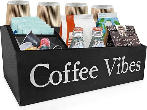 LifeStyle Vibes Organizador de estación de café, organizador de barra de café para encimera con almacenamiento de tazas K, accesorios de estación de
