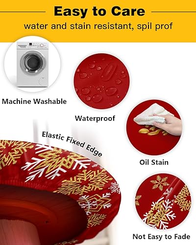 Miniatura 3 de Mantel redondo ajustable con diseño de copos de nieve, mantel elástico impermeable para interiores y exteriores, mantel elástico para cenas,