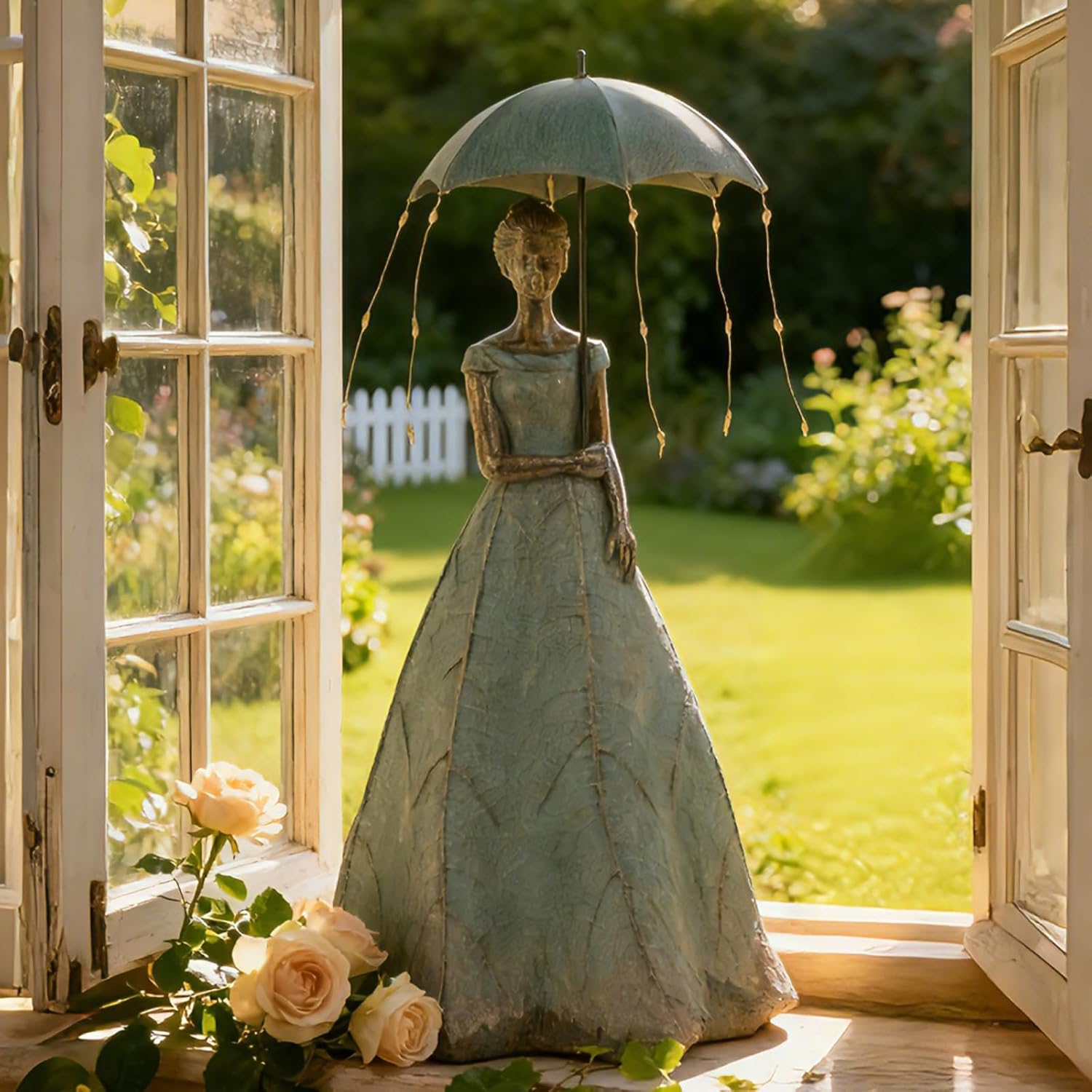 DiliComing Solar Fairy Outdoor-Statue Garden-Decor - 18" Resin Leaf Girl Sculpture with LED Lights for Garden/Patio/Yard | Waterproof Fairy Outdoor Figurines, Unique Home Decor Gifts for Women