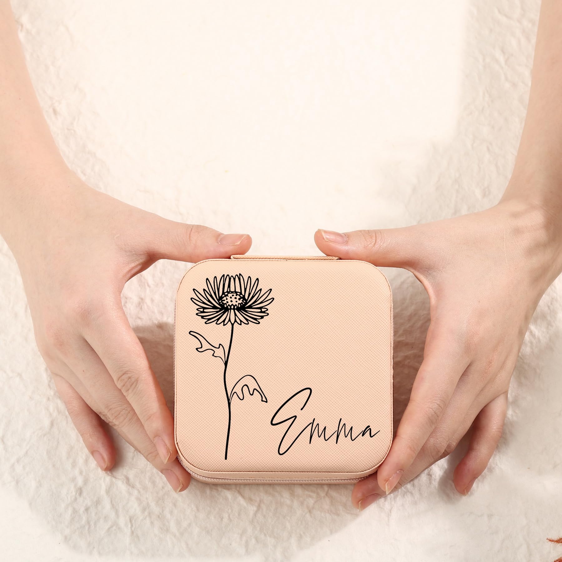 MeMeDIY Custom Leather Jewelry Box With Name & Birth Flower - Personalized Travel Organizer For Rings, Earrings, Necklaces