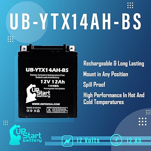 Miniatura 3 de Batería de repuesto UB-YTX14AH-BS para Yamaha YFM225 Moto 4 225 CC ATV 1986 - Activada en fábrica, sin mantenimiento, batería de motocicleta - 12V,