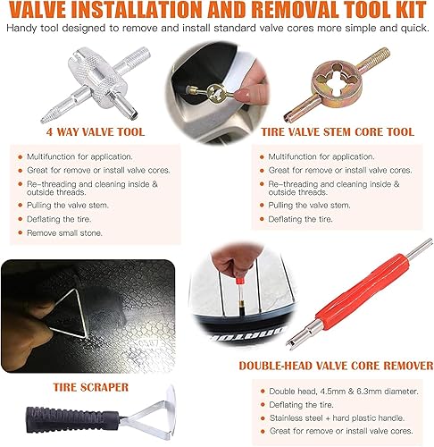 Miniatura 4 de 71 herramientas de extracción de vástago de válvula, kit de reparación de parches de neumáticos, rodillo de parche de neumáticos, raspador de