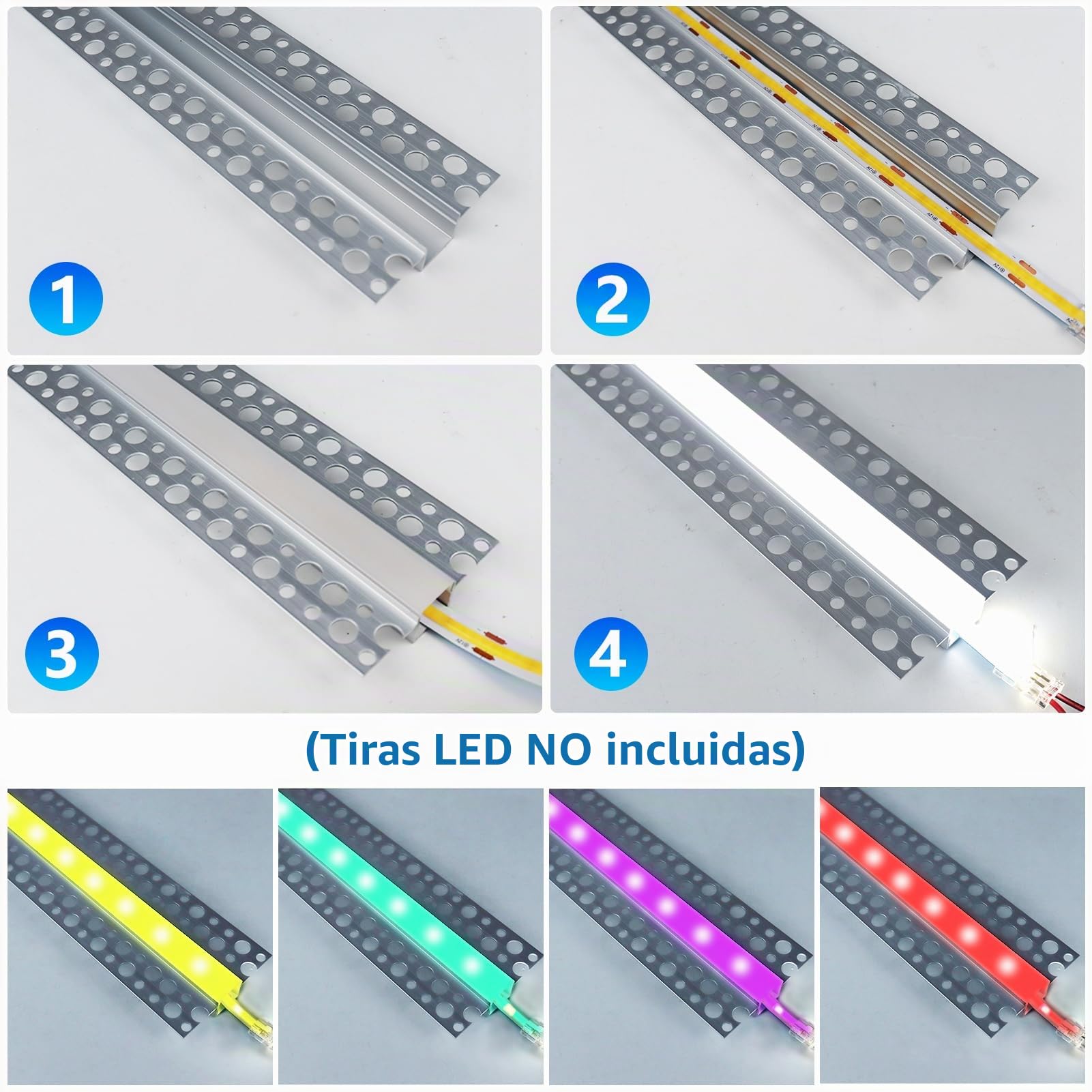 inShareplus Perfil LED de yeso, 3.3 pies/1 m, 10 canales LED de aluminio con difusor lechoso, difusor de tira LED empotrable sin borde para debajo del gabinete, estante, pared, mesa, techo y esquina
