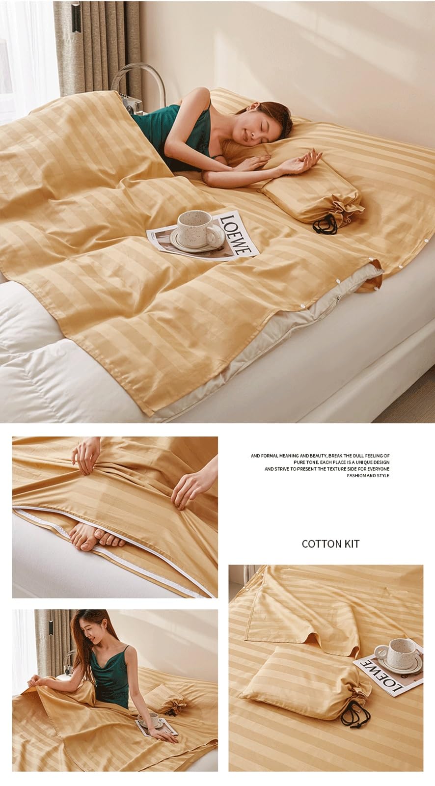 Fodera Sacco a Pelo in 100% Cotone Shingle Matrimoniale Sacco a Pelo Capanna da Viaggio Leggero e Compatto per Adulti Adolescenti (Color : Yellow, Size : 120x210cm-47x82")