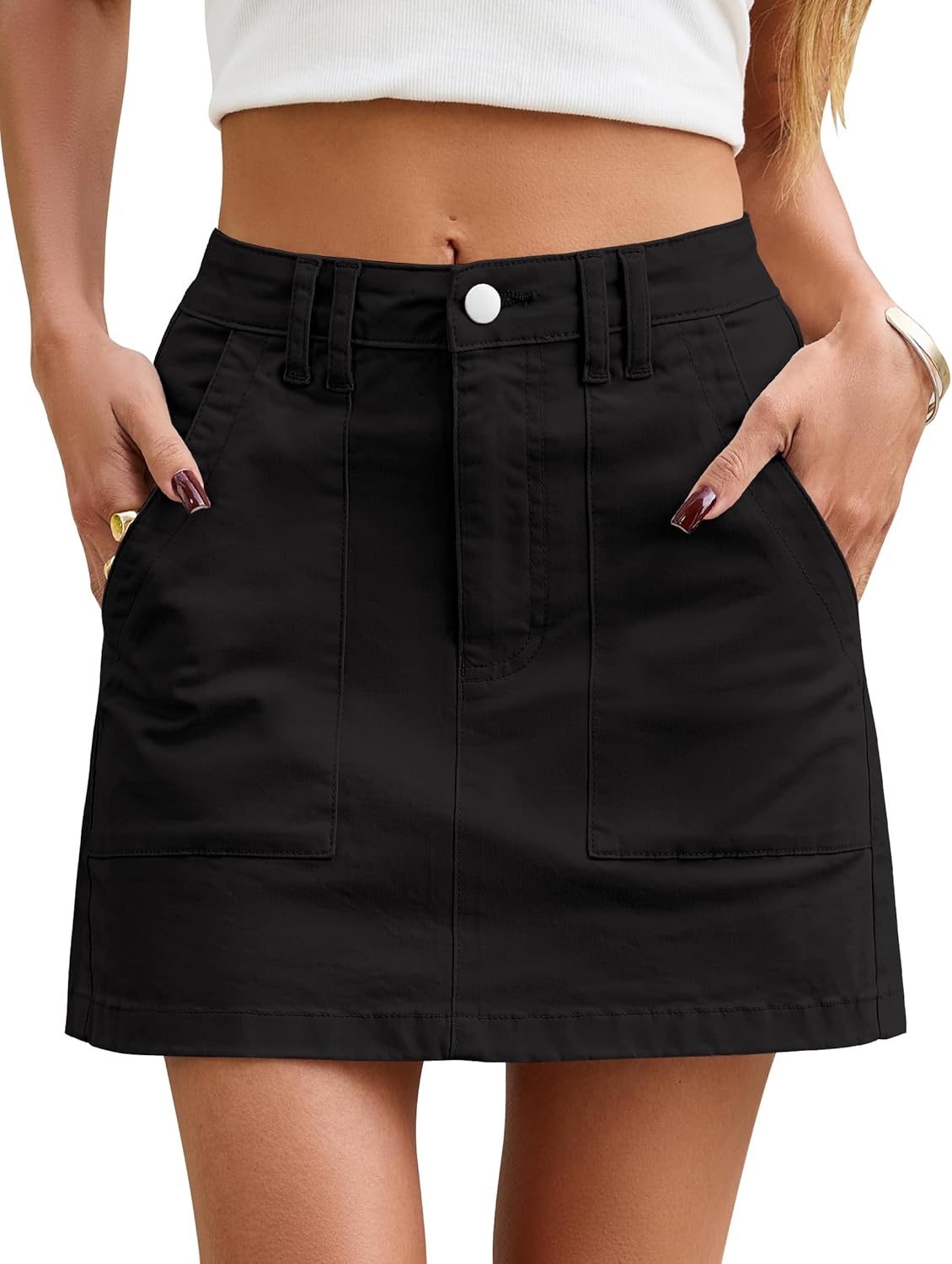 Eddoyee Womens Mini Skirts High Waisted Skirts Stretch Summer Casual Skirt with Pockets