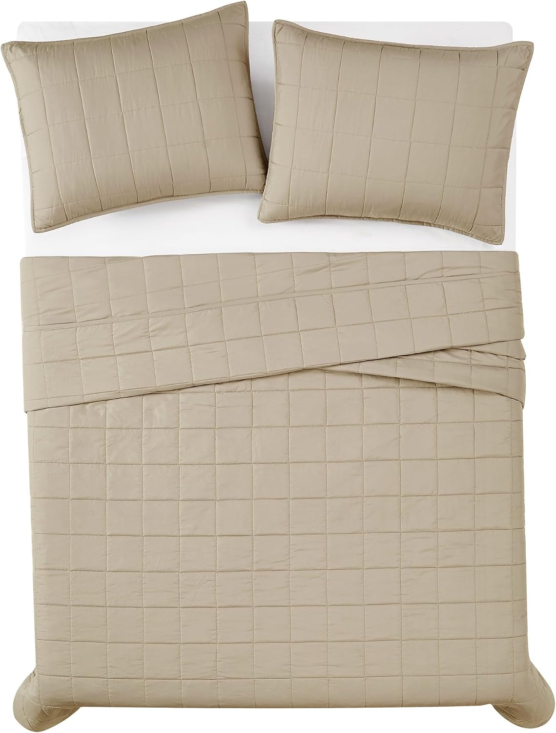 LONDON FOG Garment Washed Solid Quilt Set Khaki Microfiber 2-Piece Twin Quilt Set, Solid Themed, Adult and Teen, Oeko-TEX Certified