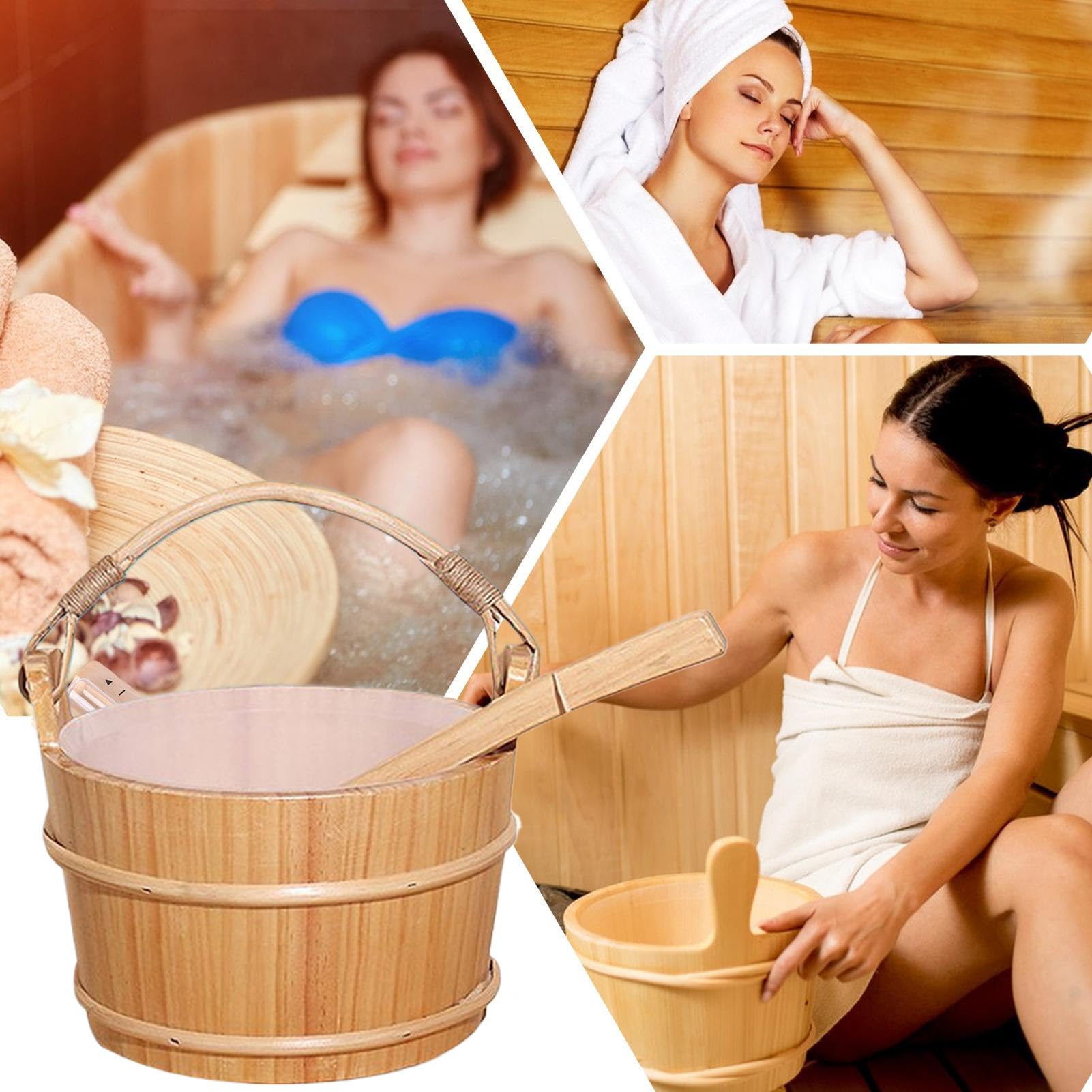 Wiadro Saunowe Przenośne Akcesoria Spa Do Relaksacji Ciała I Pocenia Się | Zestaw Drewniane Wiaderko Do Sauny Komplet Dla Mężczyzn, Domu, Rodziny, Spa, Prysznica, Relaksu, Pocenia Się