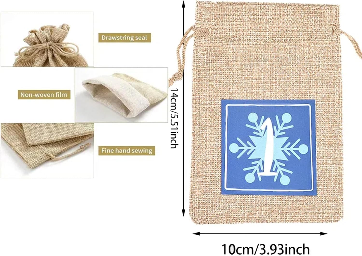 24 Pcs Christmas Advent Calendar Number Bags with Drawstring Closure, 24 Days Countdown Calendar Bags for Xmas gifts, Reusable Christmas gift Bags with Rope and Clips for Winter Holiday Party Favor