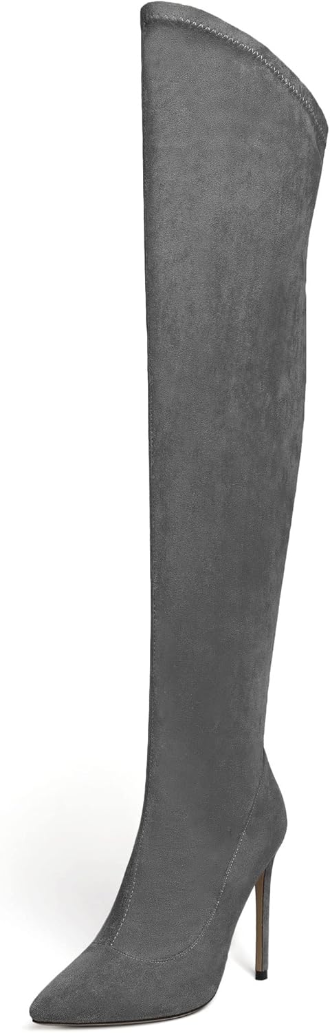 Zamikoo Women's Over The Knee Boots, Thigh High Boots Pointed Toe Stiletto High Heels, Sexy Stretch Fashion Tall Boots Side Zipper with Fur 4 Inch