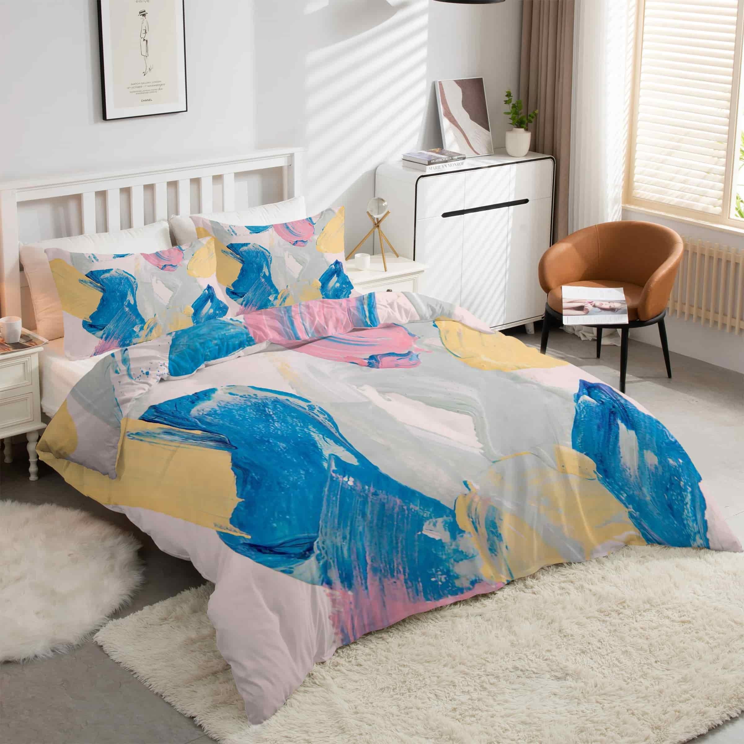 Housse de couette 200x200 art peinture à l'huile parure de lit haut de gamme microfibre kK5410