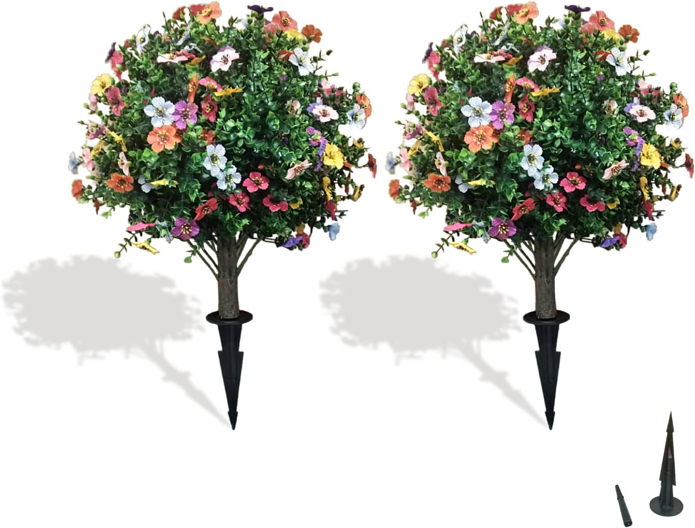 Artificial Violet Topiary Ball Trees,2 Sets of 25'' Fake Evergreen Plants with Ground Spike, UV Resistant Artificial Plants for Outdoor Indoor Garden Front Porch (Violet)