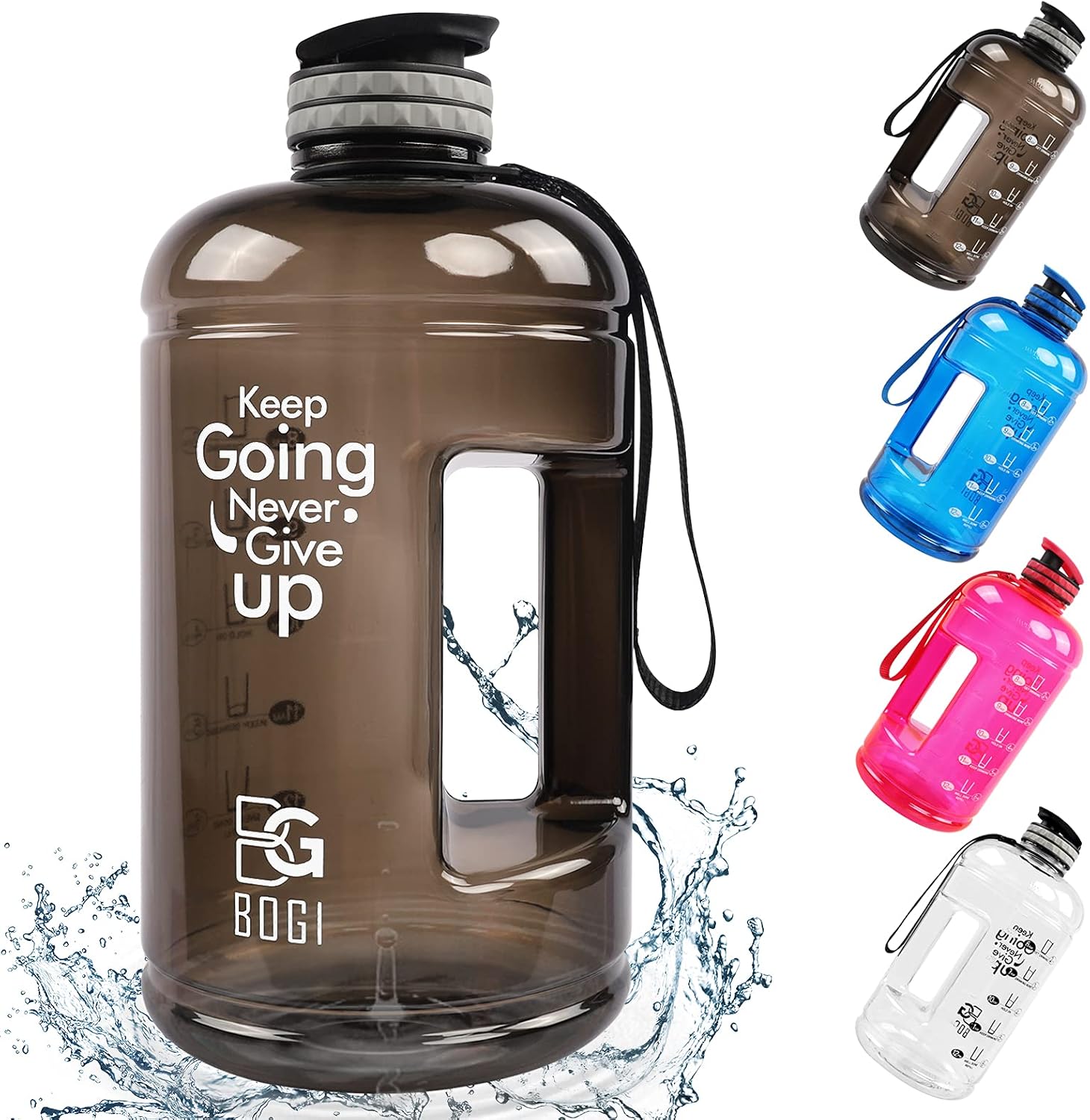 BOGI Gallon Water Bottle Motivational with Time Marker-(Capacity:75OZ/44OZ)-BPA Free Reusable Water Jug Large Water Bottle for Gym Yoga Travel Sports Outdoor