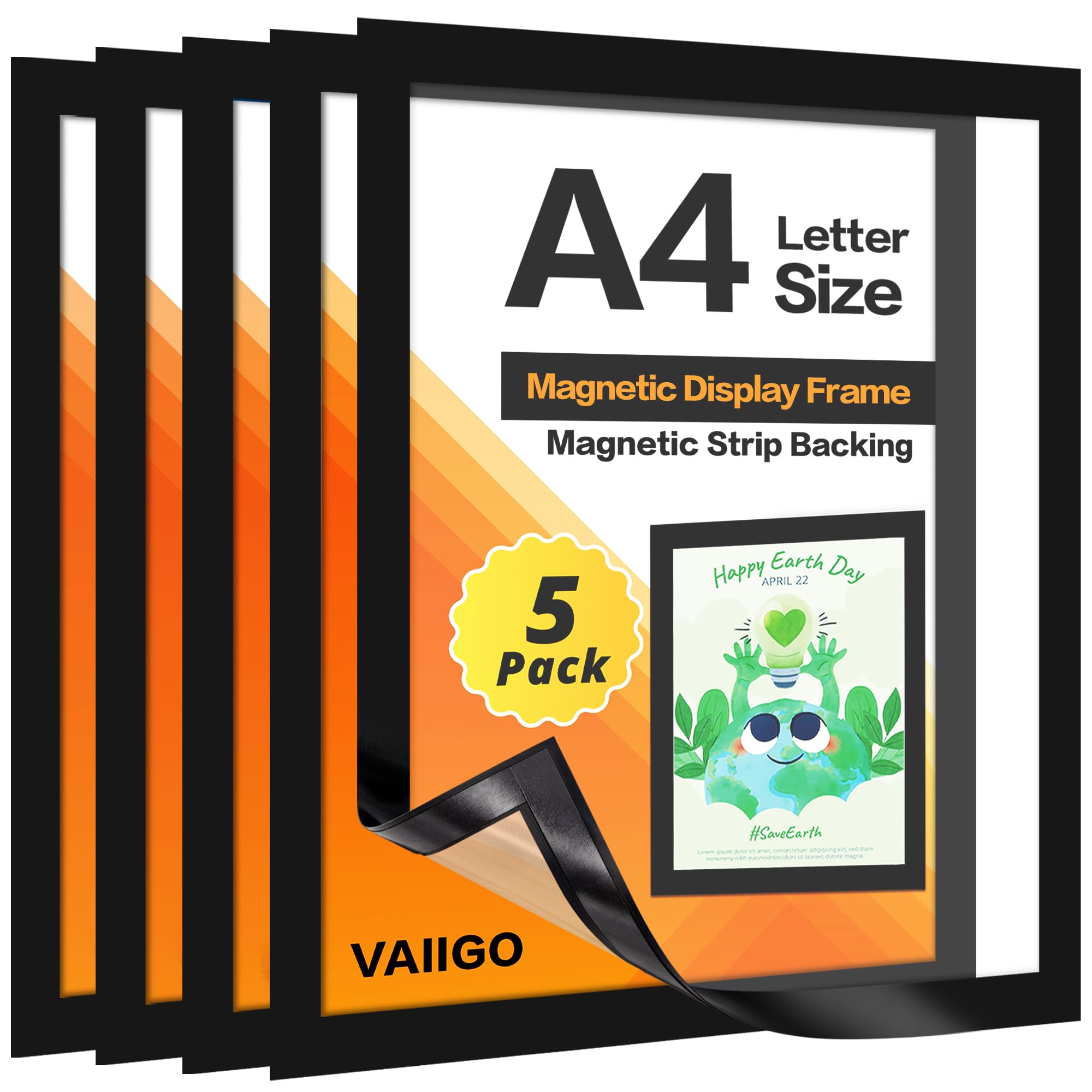 VAIIGO A4 Magnetic Display Frame for Fridge 5Pack Magnetic Sign Holder for Fridge Whiteboards and Metal Surfaces Picture Frame