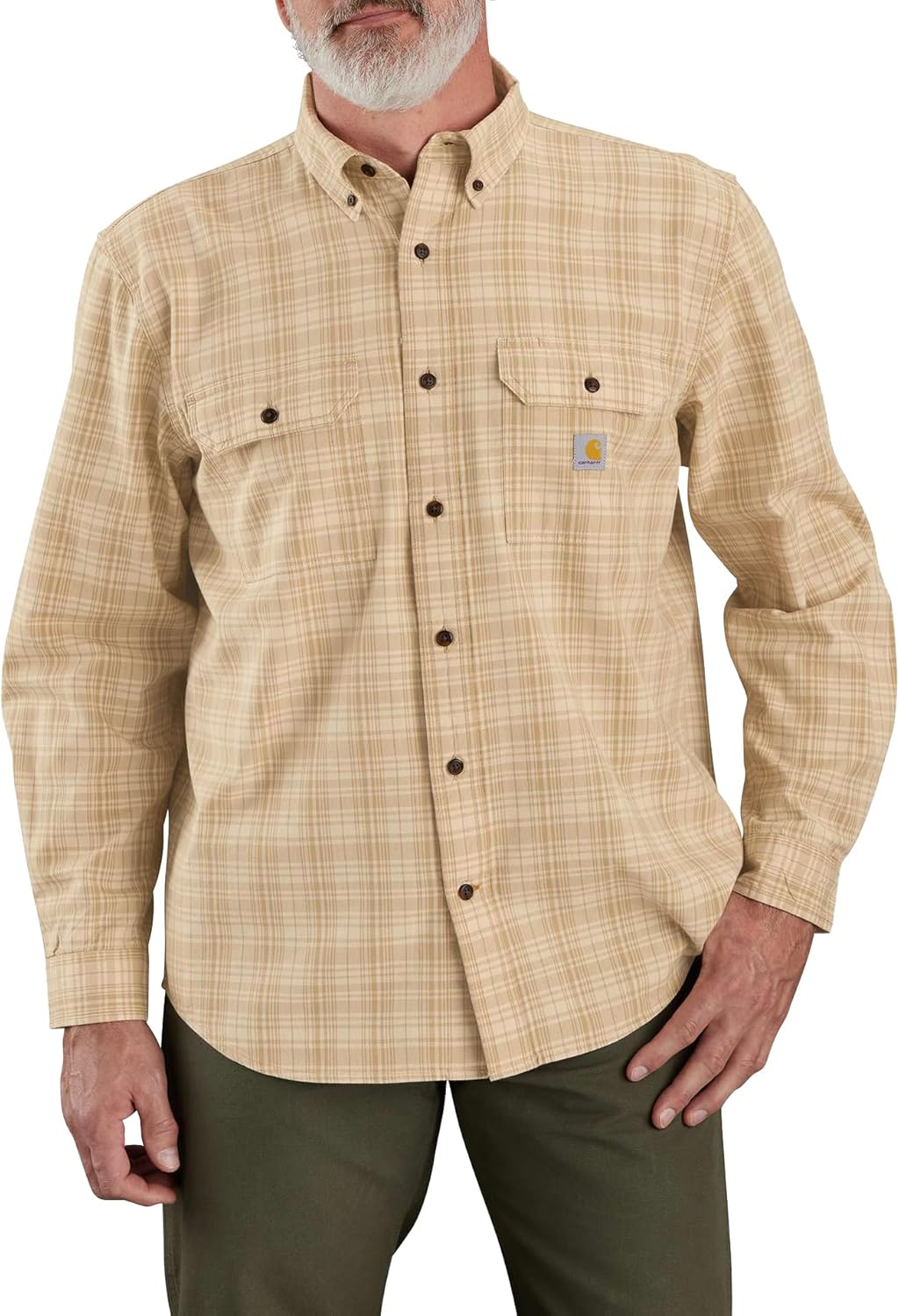 Carhartt Mens Loose Fit Midweight Chambray Long-Sleeve Plaid Shirt - Image 2