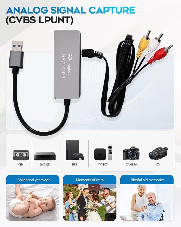 USB Video Capture Adapter, VHS to Digital Converter,Video Capture Card for VHS,RCA,HI9,hdmi for Video Streaming Convert VHS/DVD to Digital Format, RCA/S-Video/HDMI Input Optimized Version by WinRaybot - Image 2