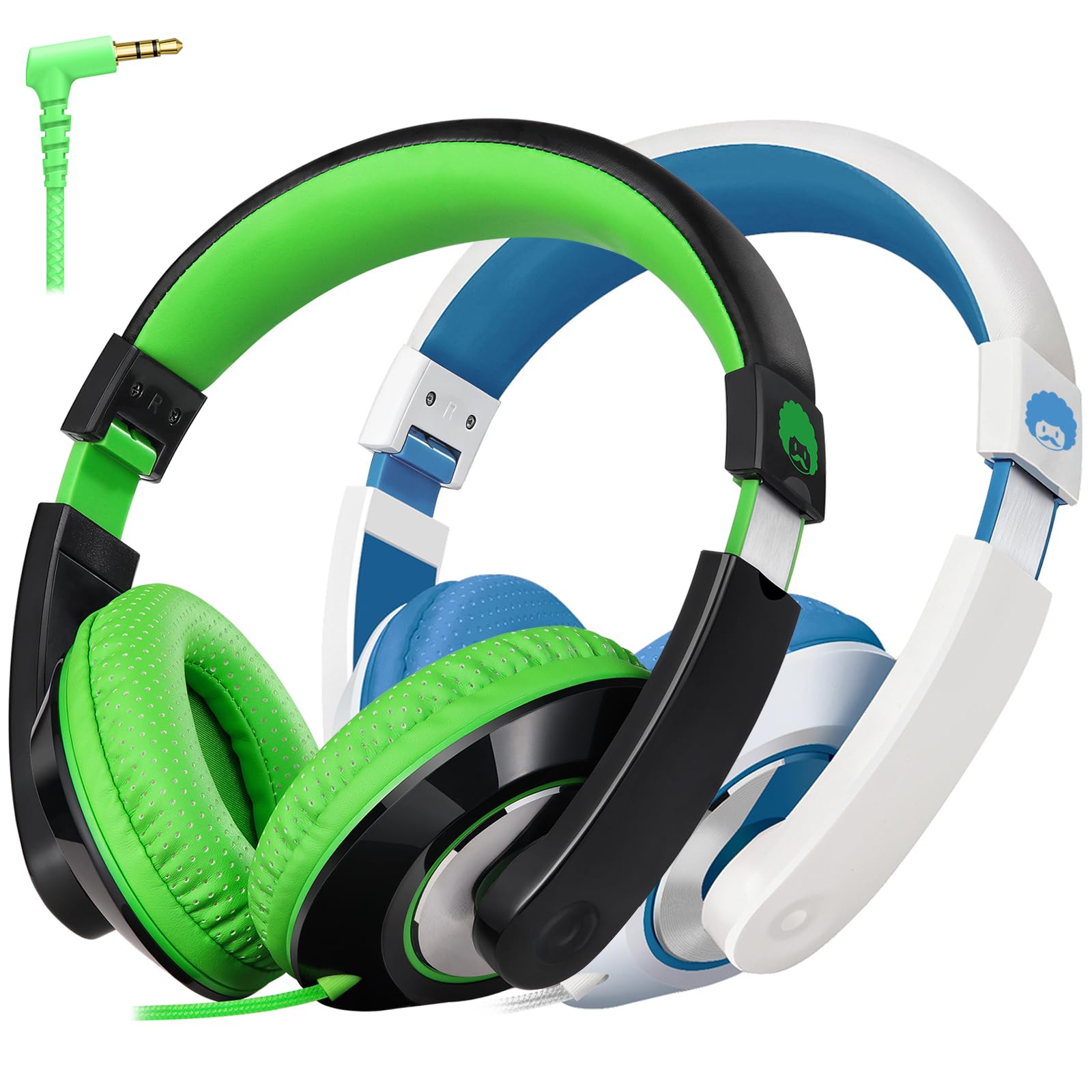 rockpapa Cuffie comode per bambini per scuola, leggere, per bambini, ragazzi, ragazze, adolescenti, cuffie sovrauricolari cablate da 3,5 mm per lettore CD, DVD, tablet, telefono da viaggio, nero/verde
