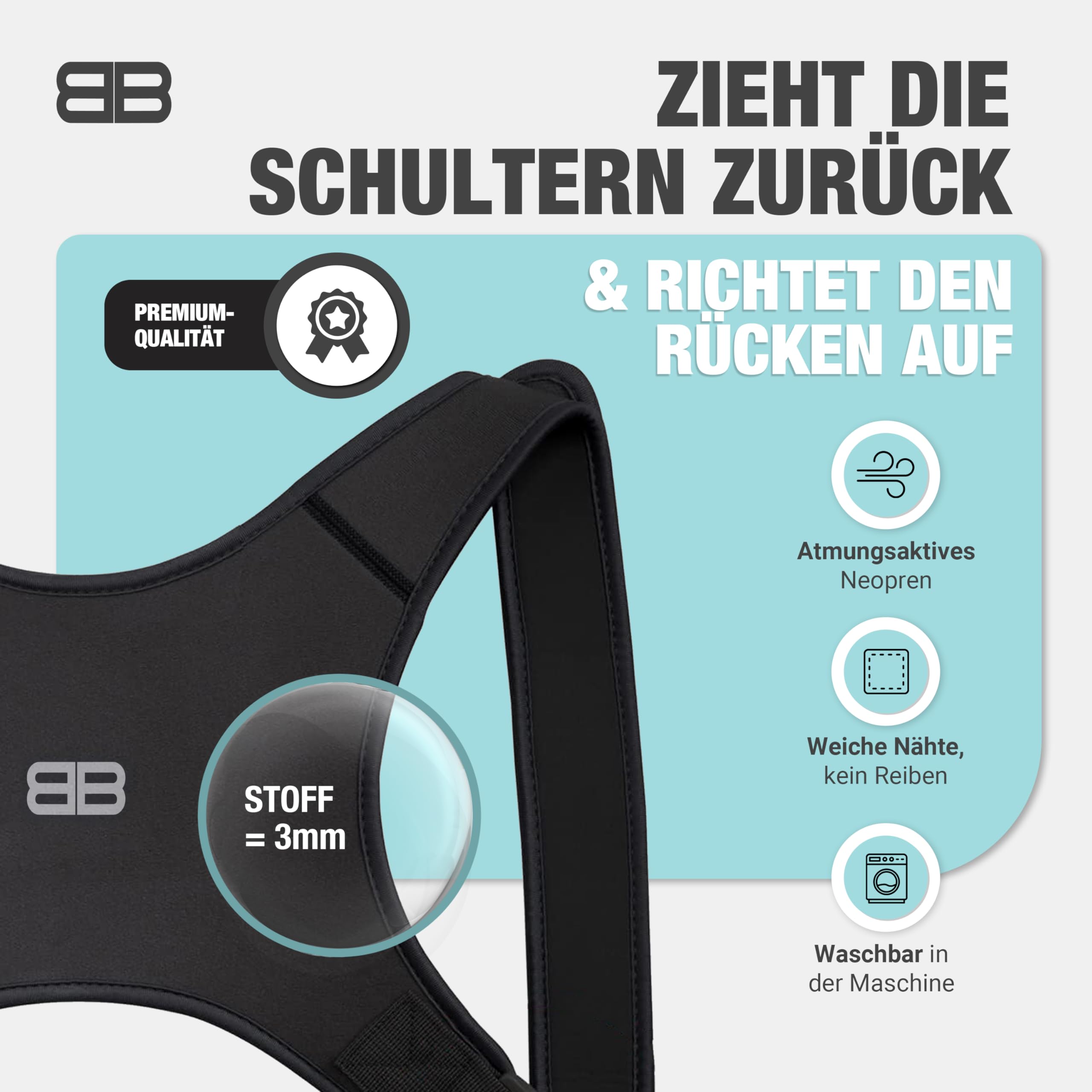 BACK BODYGUARD verstellbarer Körpergurt - atmungsaktives Neopren - Klettverschluss - Schwarz, M