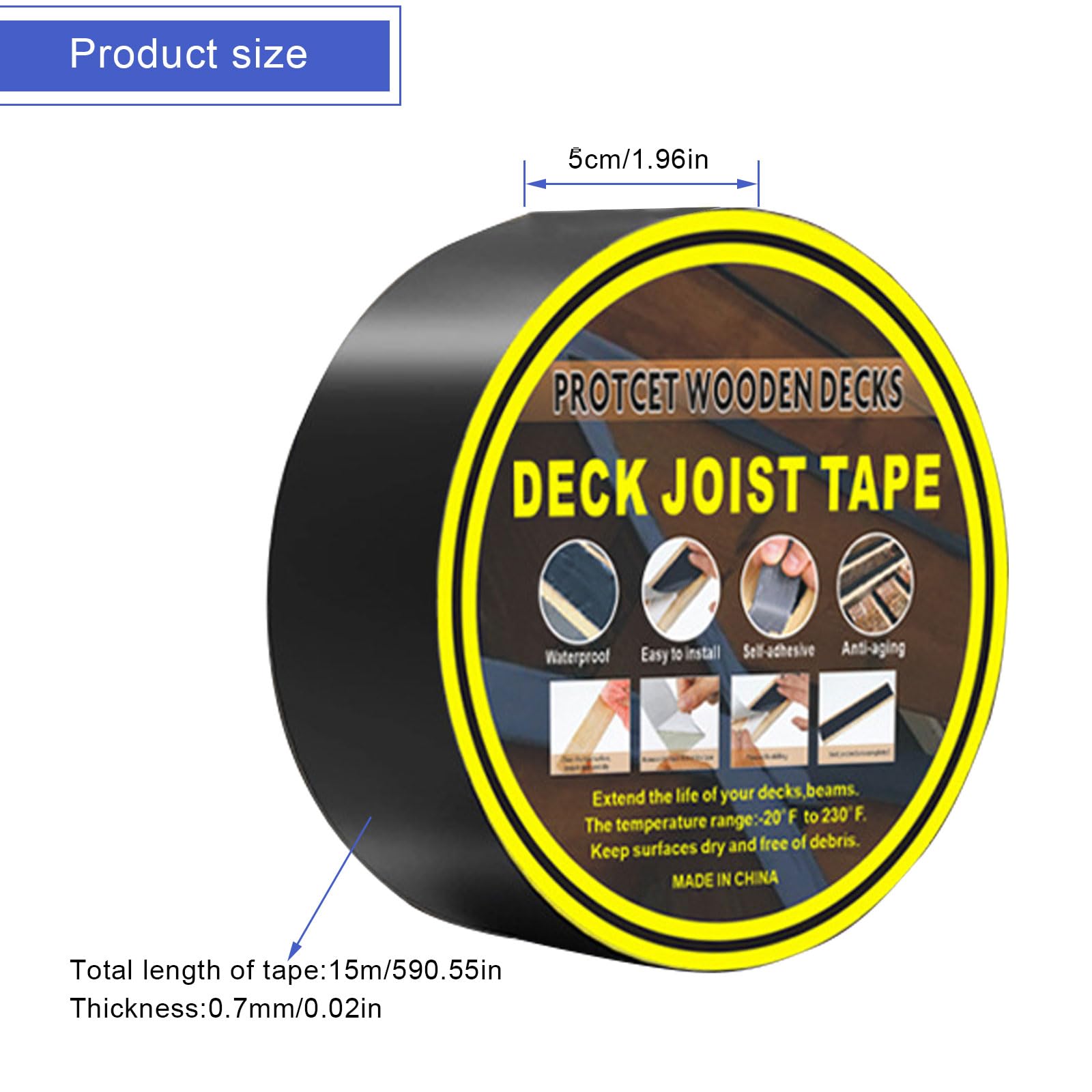 Nastro butilico impermeabile, nastro adesivo per joist da 2" x 49 ft per decking, butyl Joist flashing Tape Waterproof Autoadesivo per Deck Joist Beams Protection (1 rotolo, nero)