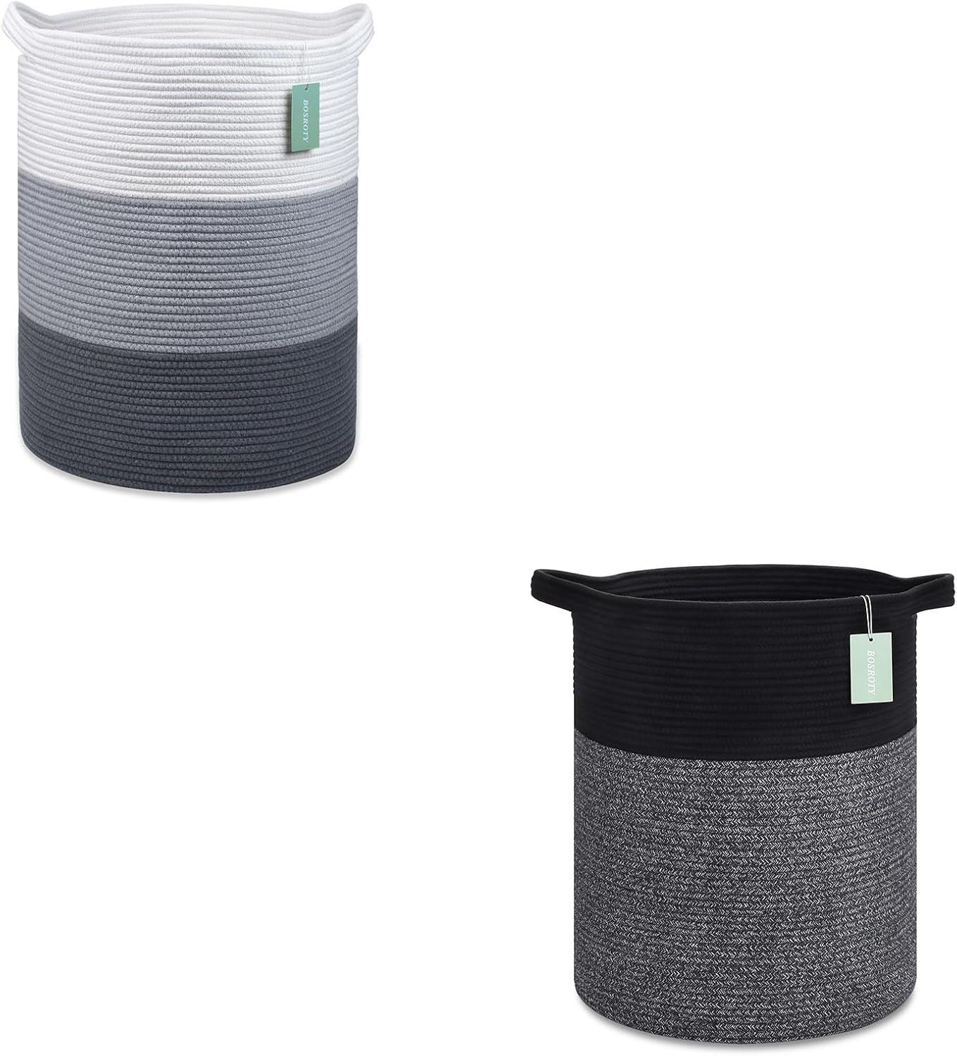 2 Pack Large Cotton Rope Laundry Basket Hamper for Clothes 72L, Woven Storage Basket for Living Room Bedroom, Tall Rope Baskets, Baby Nursery Hamper Bin, Toys Basket, 16”x 22”