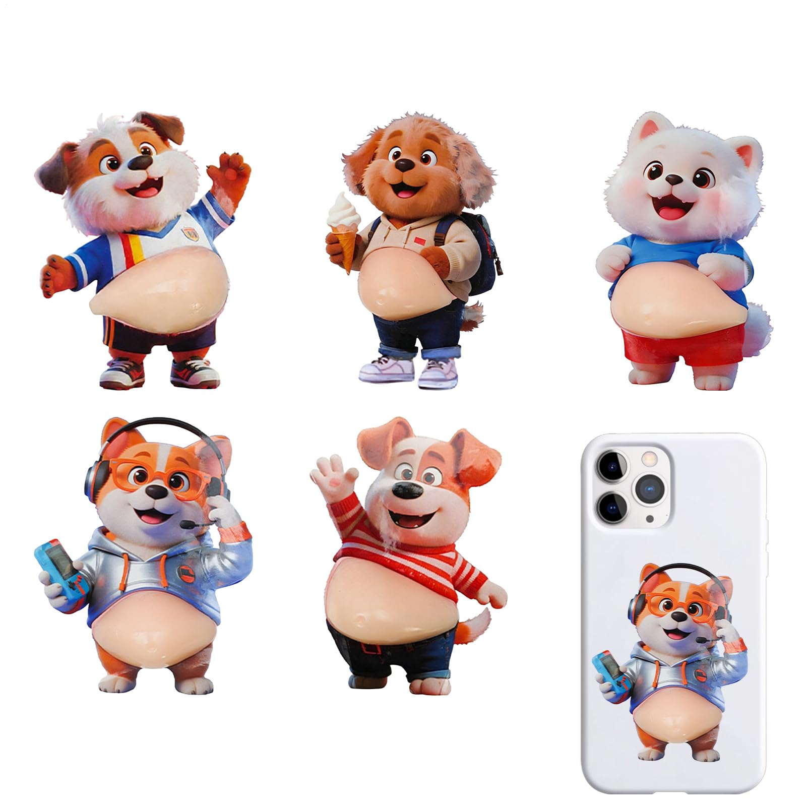 3D Cute Belly Stickers - 5 Pieces 3D Soft Sensory Toy - Anti Stress Squeeze Toy - Ideal for School Supplies, Accessories and Activities