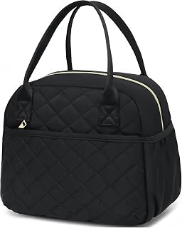 CAMTOP Quilted Insulated Lunch Bag for Women - Leakproof Thermal Cooler Tote for Work, School, Travel, Picnic - Black