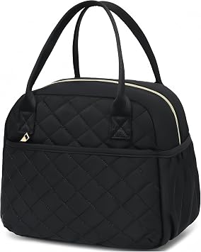 CAMTOP Lunch Box for Women Insulated Lunch Bag Lunchbox Cooler Thermal Leakproof Quilted Reusable Lunch Tote Bag for Work School Travel Picnic Black