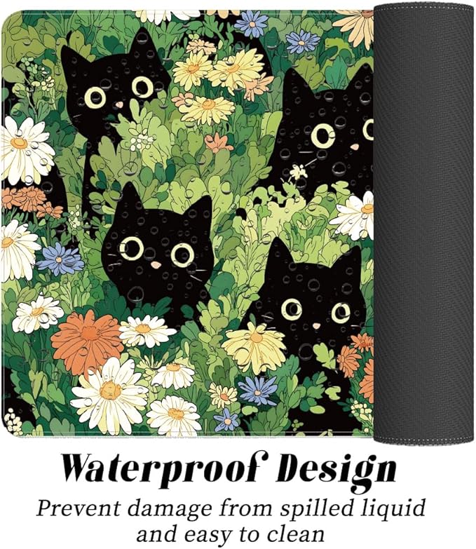 WEBEEDY Alfombrilla de escritorio grande 80x40 cm gato negro flores miniatura 6
