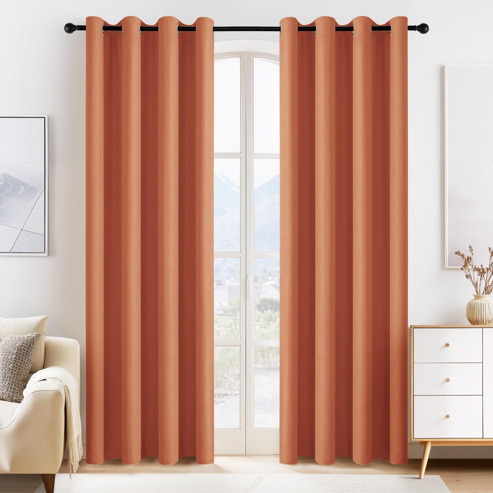 PONY DANCE Burnt Orange Blackout Curtains 80 inch Long 2 Panels Set, 55x80