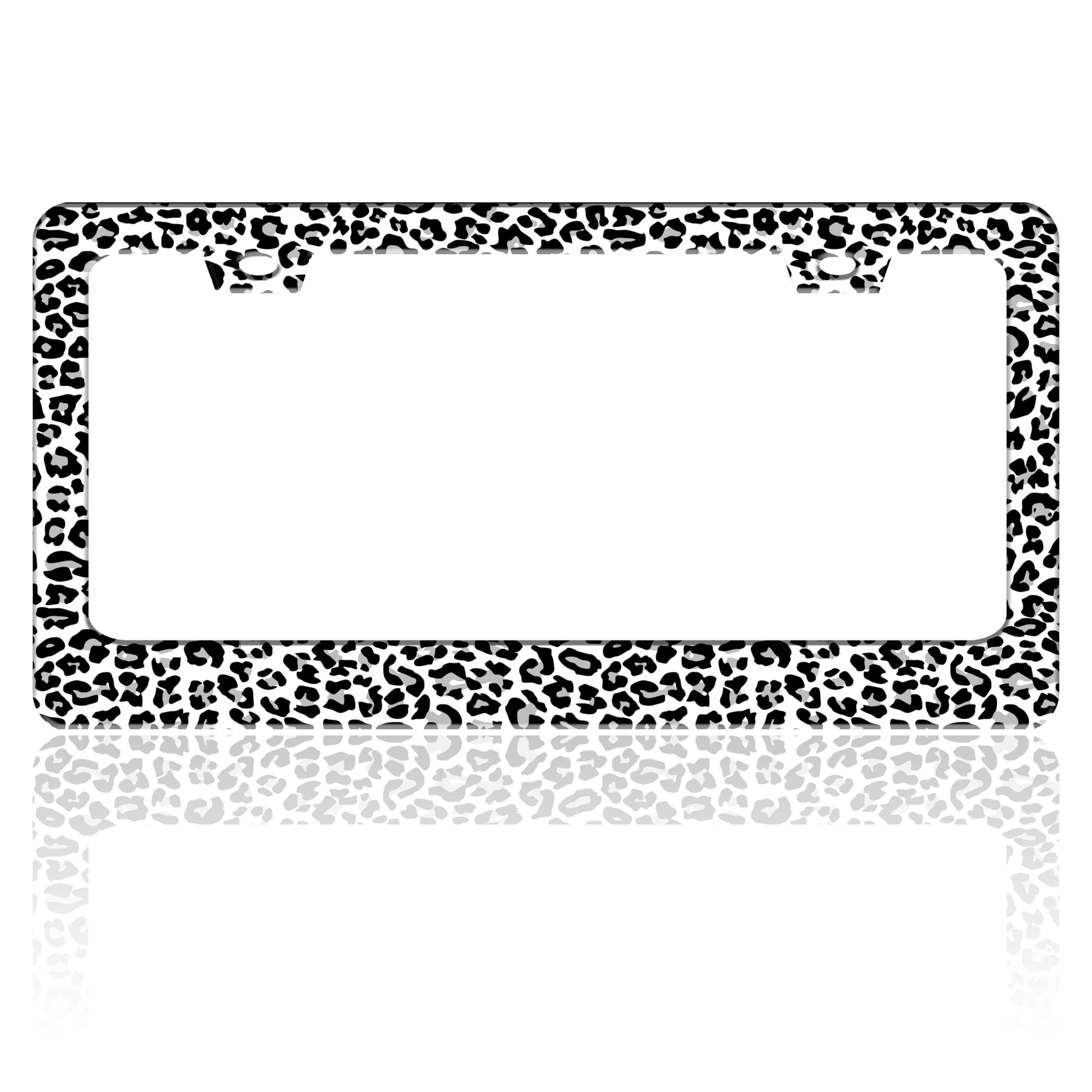 Leopard Print License Plate Frame Skin Texture Pattern Stainless Steel License Plate Holder for Front or Rear Car Tags Funny for Car Decoration