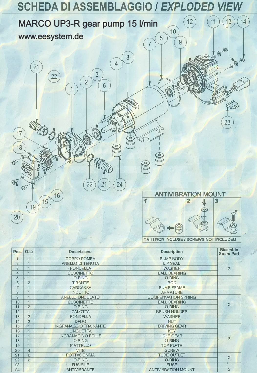 MARCO UP3-R Pompe à engrenages réversible 15 l/min avec interrupteur intégré 2 bar 24 V Pompe de transfert Pompe à bateau Pompe diesel Pompe à eau douce Pompe à fioul Pompe de refoulement