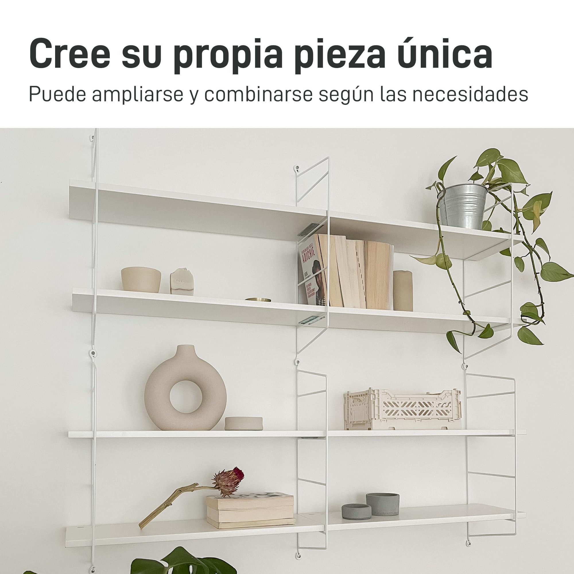 Natural Goods Berlin TEGEL - 2 soportes de pared de metal (8 niveles – 250 mm, verde) para estantes colgantes (escalera de pared) en salón, cocina, baño y trastero