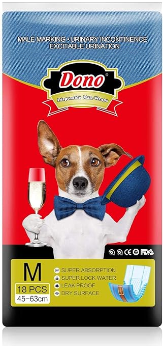 Dono Disposable Dog Male Jeans Super Absorbent Soft Pet Diapers Doggie Wraps for Male Puppy Dogs,Leak Protection Excitable Urination or Incontinence (Medium)