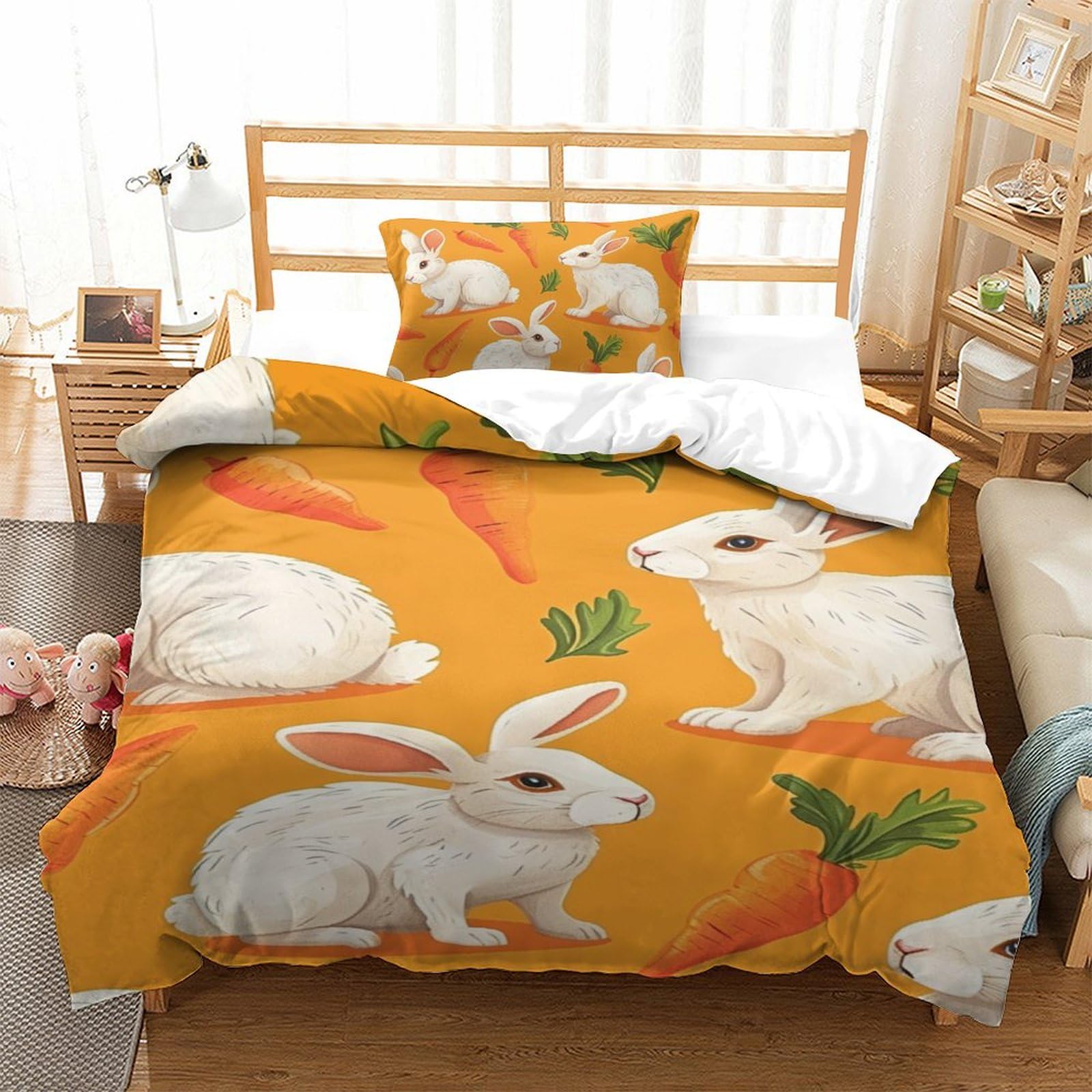Housse de couette respirant et hypoallergénique parure de lit motif lapin 135x200