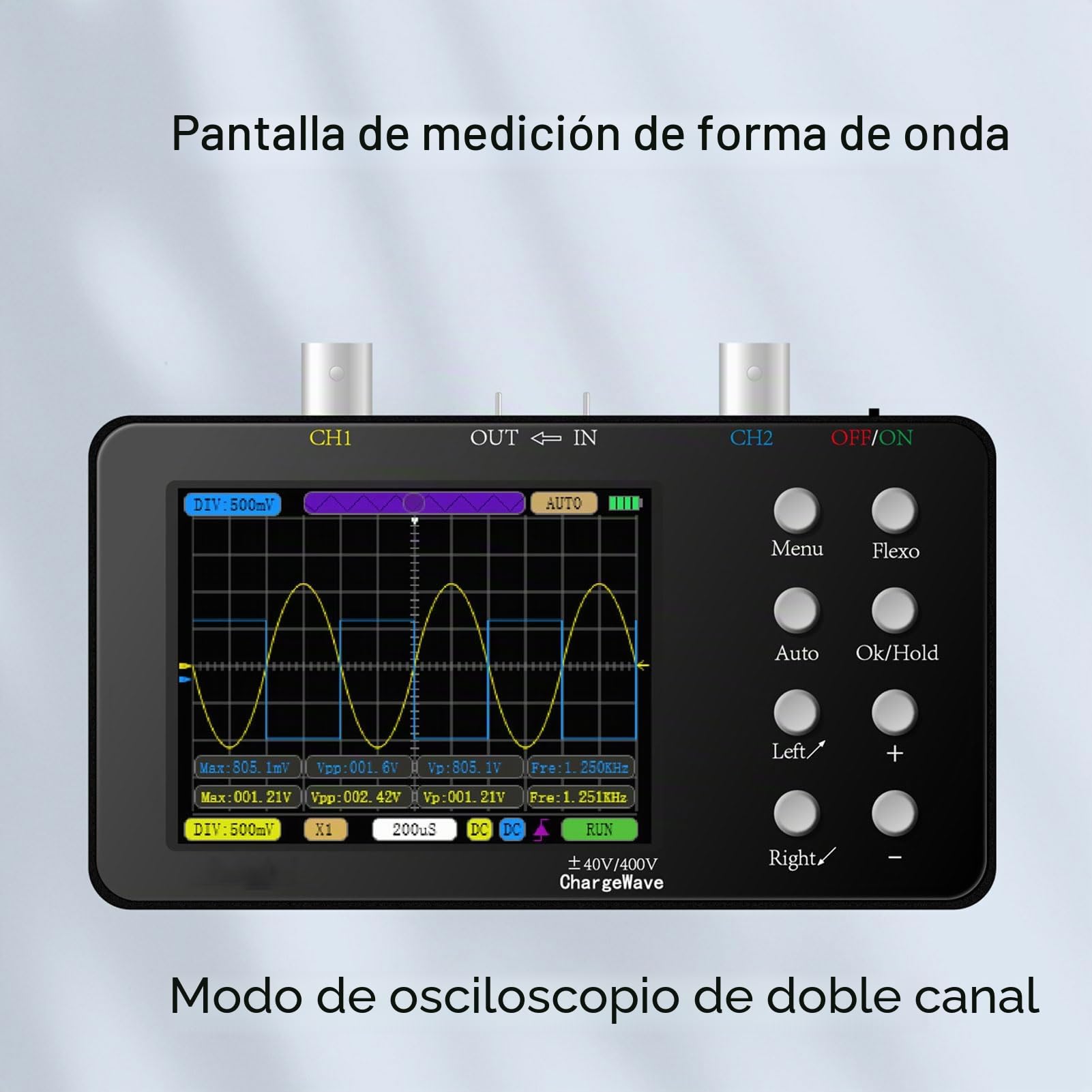 Osciloscopio Portátil de Bolsillo, 2 en 1 Osciloscopio y Generador de Señal, 50 Ms/s 2-Canales Osciloscopio Profesional Portátil con Pantalla LCD de 3.2, para Reparación de Electrónica de Automoción