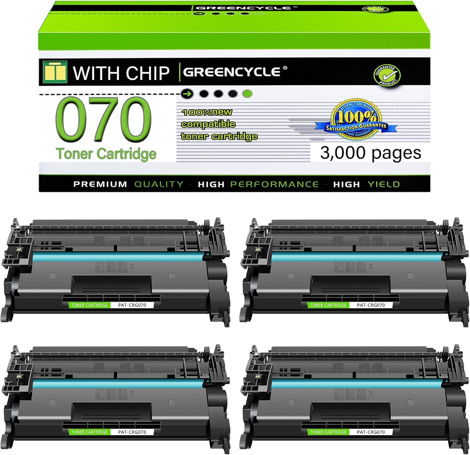 greencycle 070 Black Toner Cartridge Compatible Replacement for Canon 070 CRG070 CRG-070 Toner Cartridge for imageCLASS MF465dw MF462dw LBP246dw LBP247dw Printer (4 Pack)