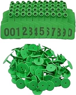 Cattle Ear Tags 100pcs Cattle Ear Tags Large Plastic Livestock for Sheep Calf Hog with Number 001-400 Animal Identification for Animals(Green,001a100)