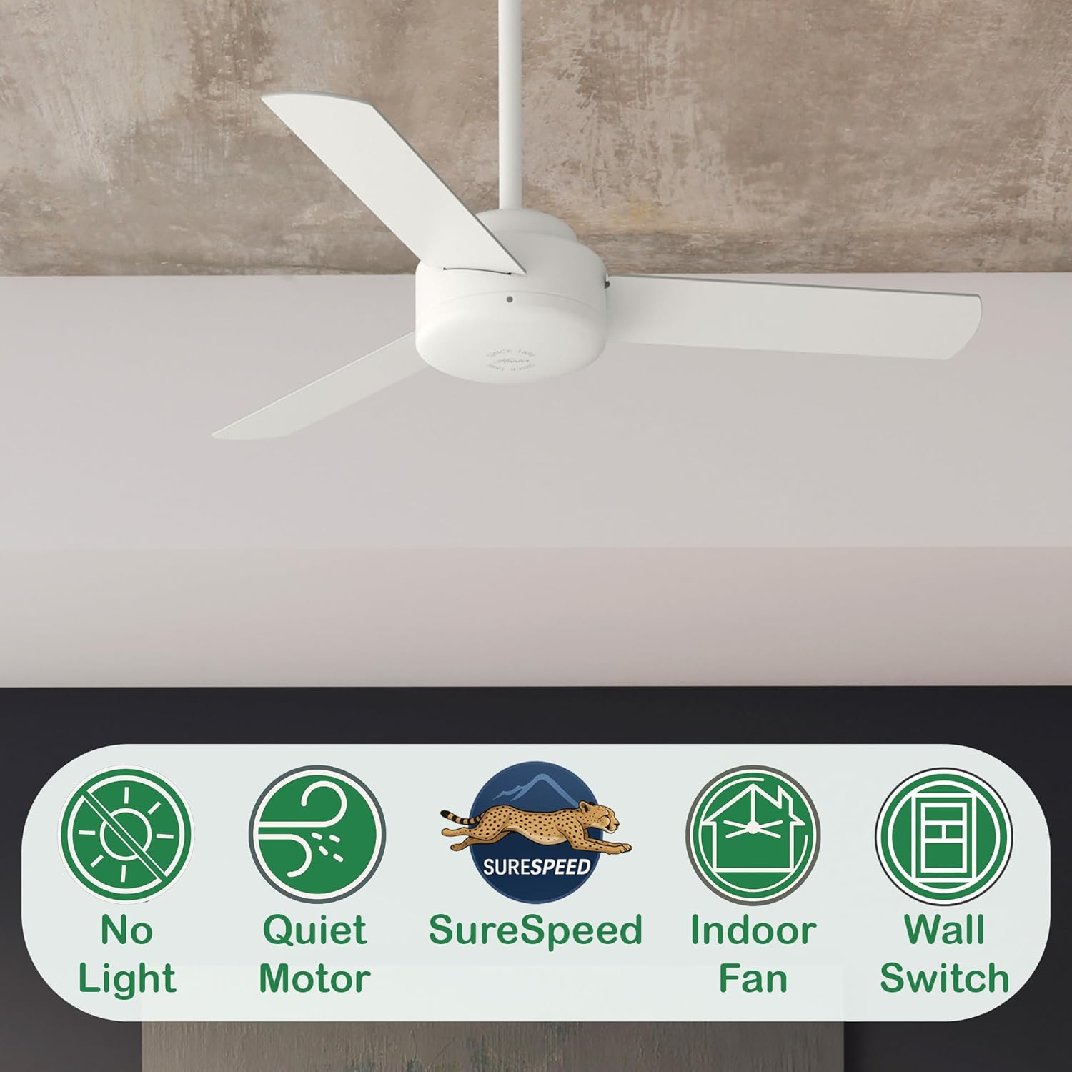Hunter Fan 44 Inch White Indoor Ceiling Fan With 3 Blades for Bedroom, Living Room, Office, Basement, Kitchen, Dining Room (Renewed)