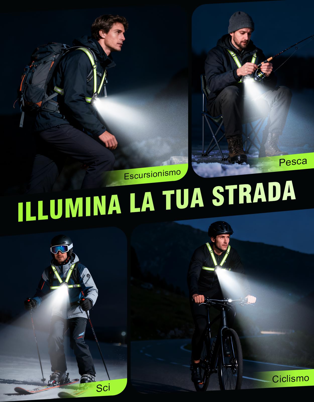 Mohard Luce Running 1800mAh 7 Modalità 45° Regolabile Gilet Catarifrangente USB Ricaricabile IPX4