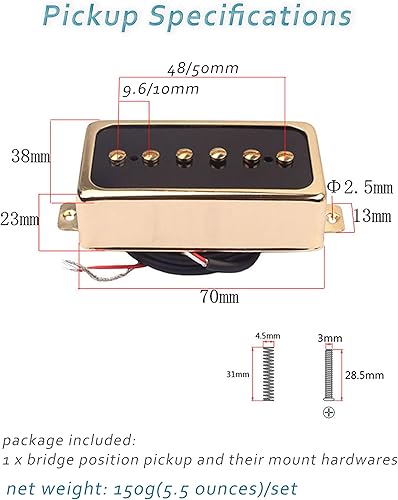 Miniatura 6 de LAMSAM Juego de pastillas de tono P90, recogida de cuello de bobina única de tamaño Humbucker e imanes de goma cargados con recogida de puente, como