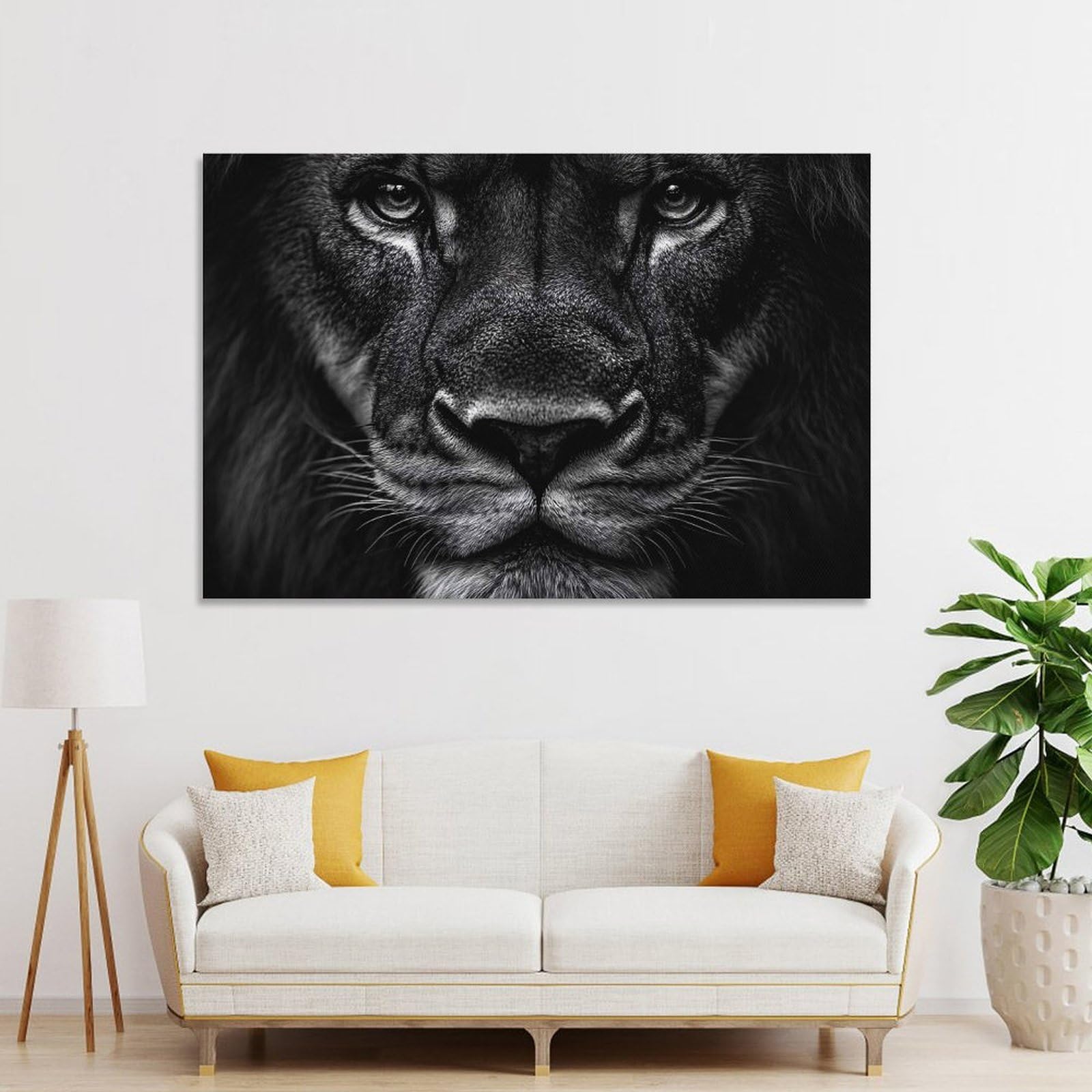 Junmoney Lion Portrait in Black And White Wall Picture Print 16x24inch(40x60cm), for Calm Bedrooms, Home Corners Or Flats, Home Artwork with A Soft Interior Feel
