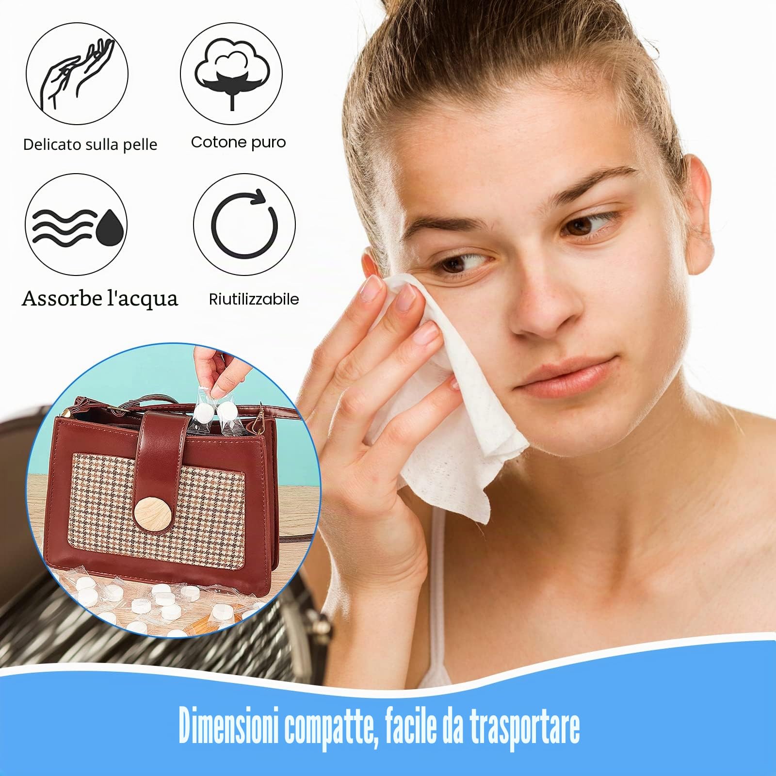 250 Pezzi Asciugamani Monouso, Portatili Asciugamani Compressi per Viaggi, Casa, Attività All'aperto(22 × 20 cm)
