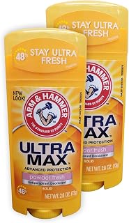 ARM & HAMMER UltraMax Invisible Solid Antiperspirant Deodorant, Powder Fresh Scent, 2.6 oz Twin Pack - 48-Hour Odor & Wetness Protection
